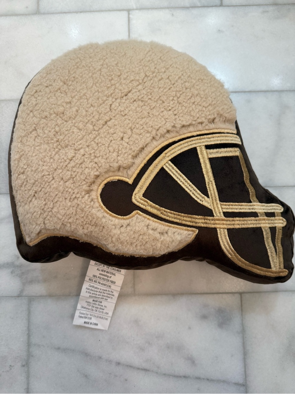 Football Helmet Shaped Throw Pillow in Cream and Brown